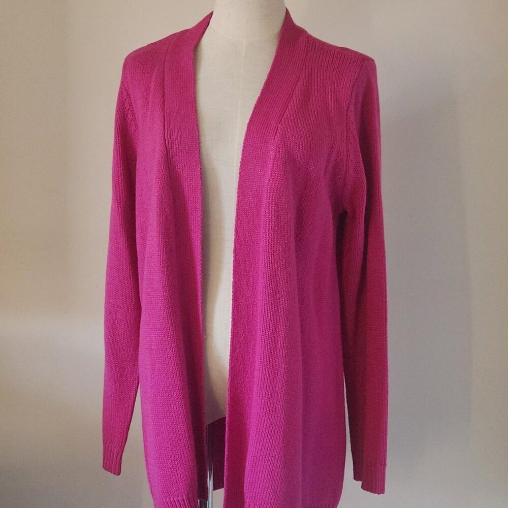Karen Scott magenta pink long sleeve long cardigan. Size M.